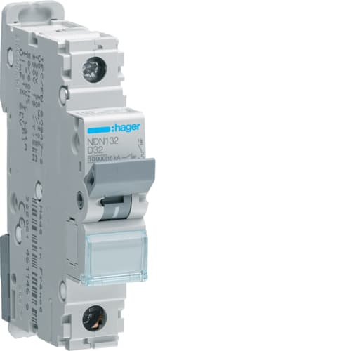 Hager - Automatsikring 1x32A, D-kar, 10/ 15kA