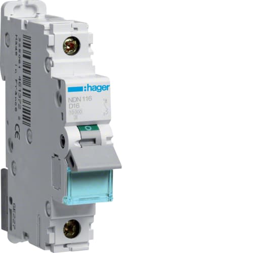 Hager - Automatsikring 1x16A, D-kar, 10/ 15kA