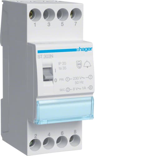 Hager - RINGETRAFO 220/8-12V 8VA M/BR.