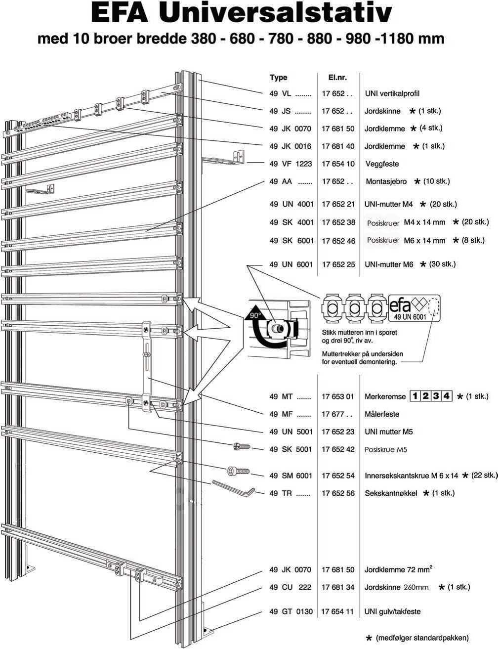 Norasonde - UNI-stativ m. 10 broer â 980mm