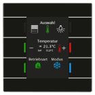 Function - KNX-bryter med 6 sensor-områder, farget display, flerfarge status indikator og temperaturføler.