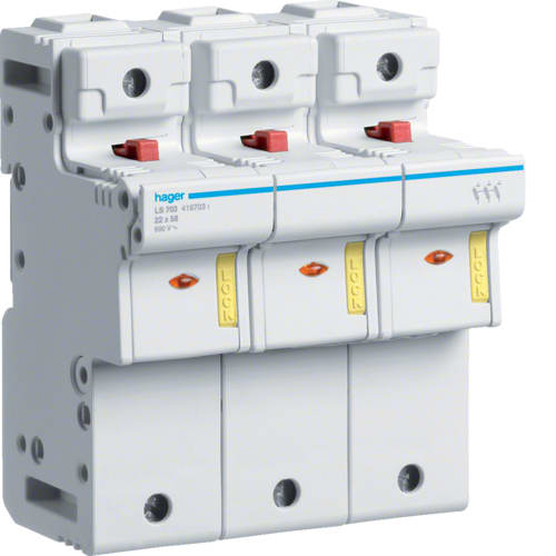 Hager - Sikringslastskillebryter for gG 22x58mm (LF580-590-599G) sikring, 3-pol 125A, 120kA, 690V, 6-mod