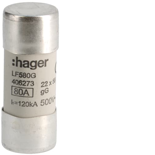 Hager - Smeltesikringsspatron 22x58mm, 80A gG, 500V, 120kA