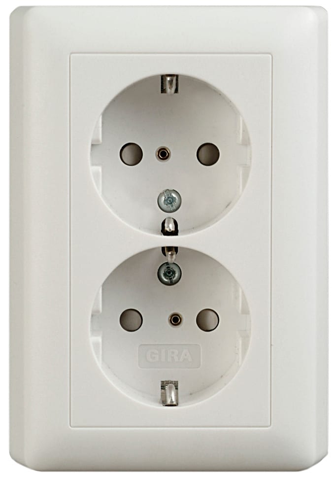 GIRA - Stikk dobbel m/jord, BV. Renhvit