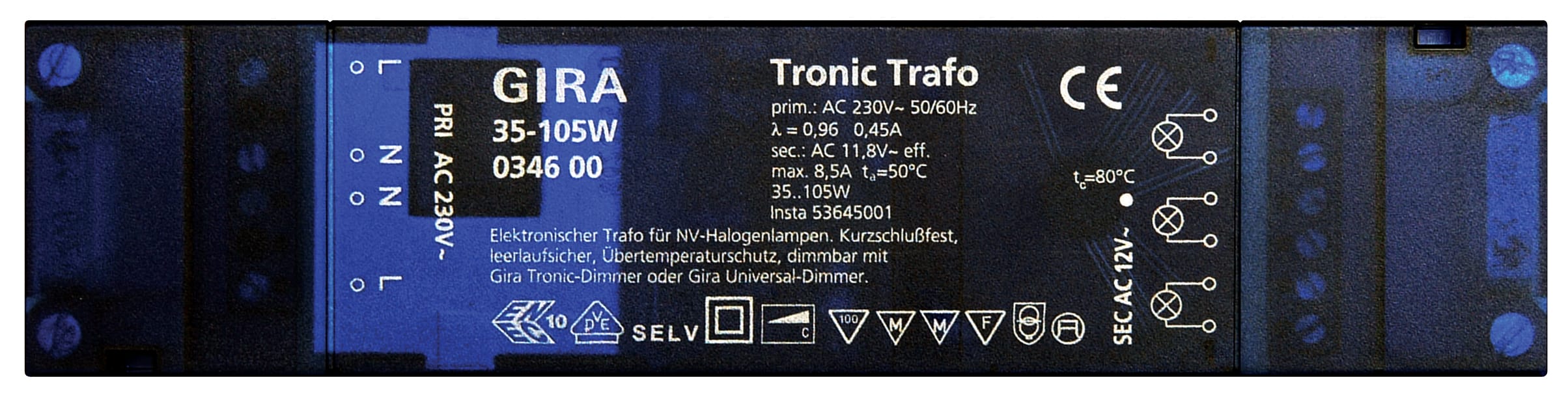 GIRA - TRONIC TRAFO 35-105W   GI34600  (TIDL. GI36500) BLÅ