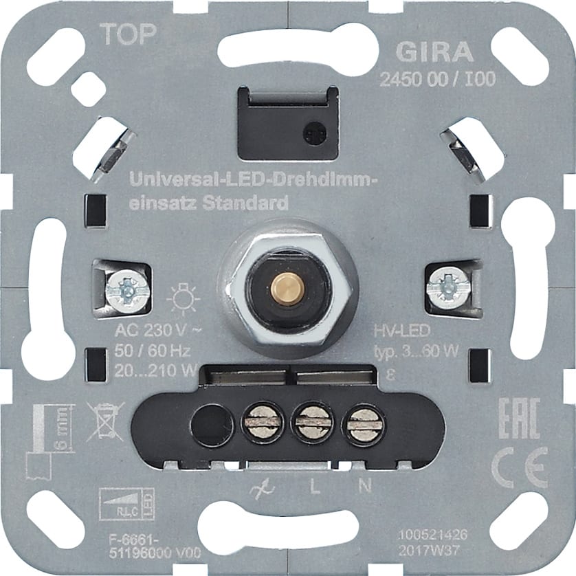GIRA - System 3000, trykk/vri dimmer for veggboks. Standard versjon. AC 230 V, 50/60 Hz