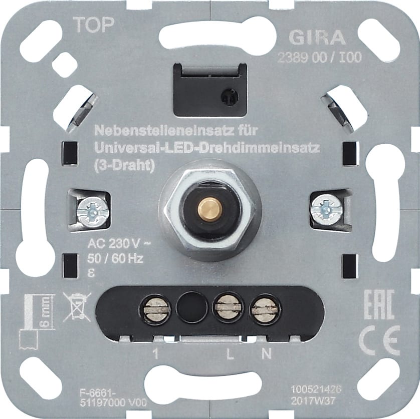 GIRA - System 3000, trykk/vri slavedimmer for veggboks, 3-leder. AC 230 V, 50/60 Hz