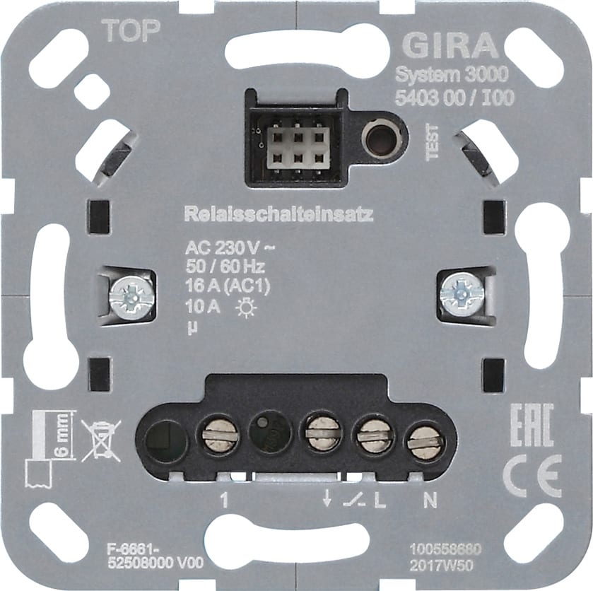 GIRA - System 3000, bryterinnsats for veggboks. AC 230 V, 50/60 Hz