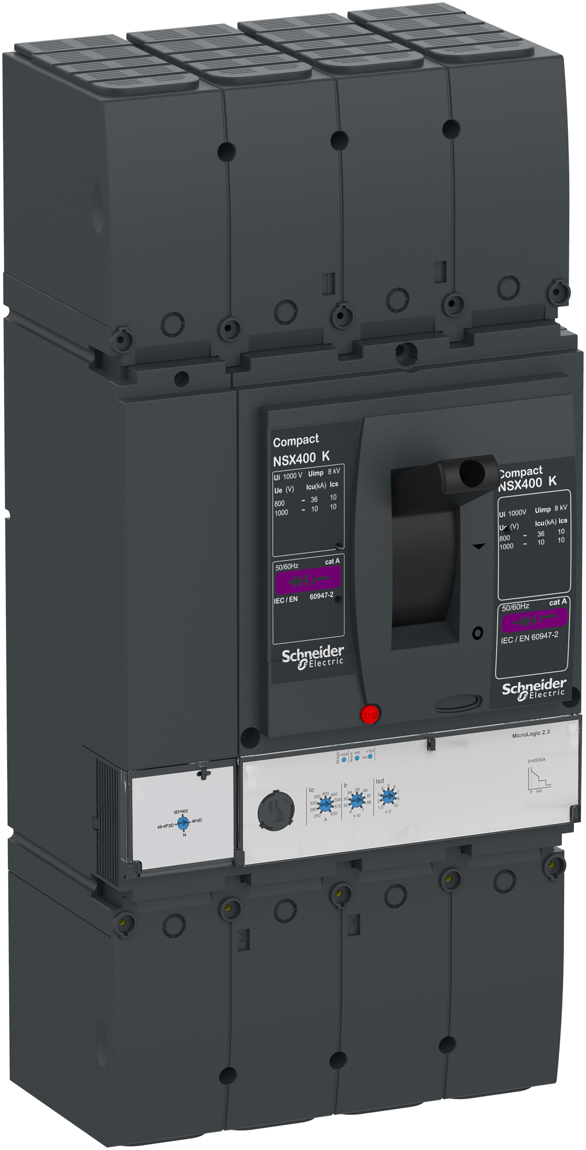 Schneider Electric - Effektbryter ComPacT NSX400K-1000VAC-elektronisk vern-Micrologic 2.3 250A 4P-10kA/1000VAC