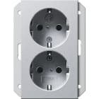 GIRA - Dobbel stikkontakt aluminium med barnesikring, for innfelling i 1,5 veggboks