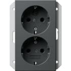 GIRA - Dobbel stikkontakt antrasitt med barnesikring, til enkel veggboks