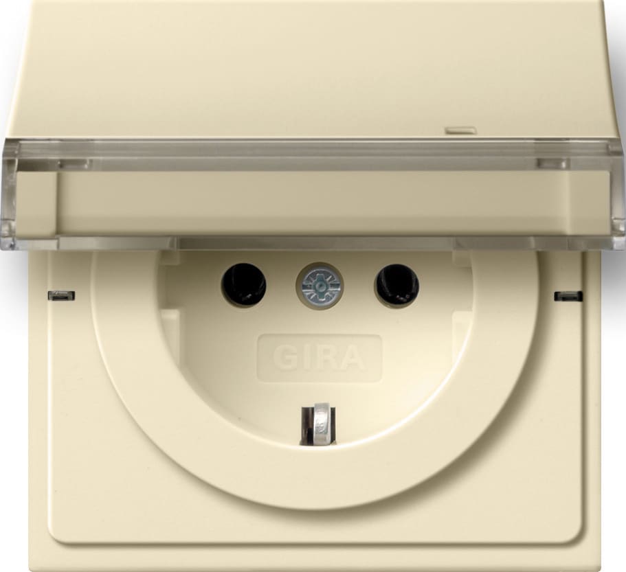 GIRA - Stikk Enkel Med Jord,Klapplokk Og Merkefelt F100 Kremhv
