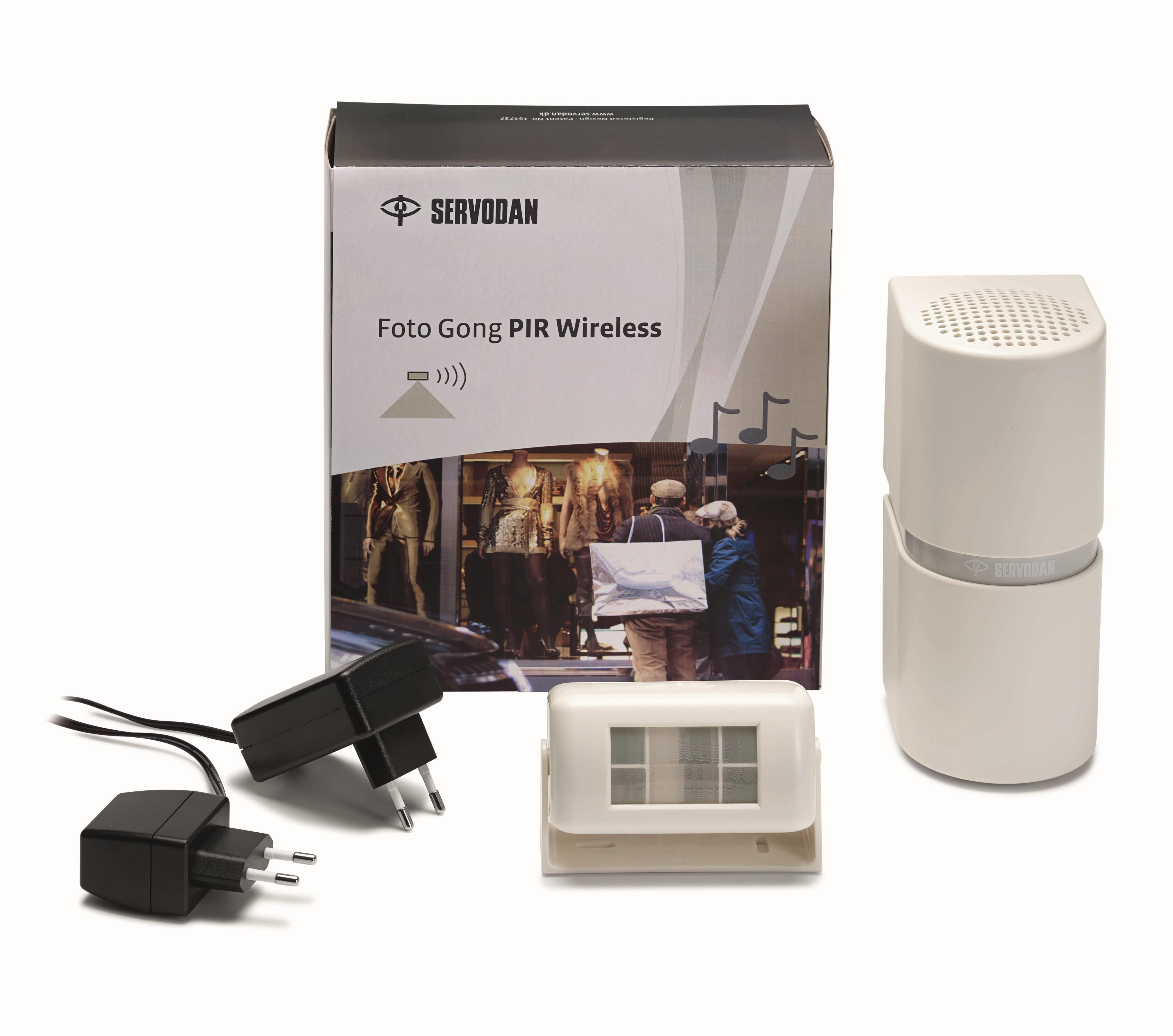 Function - Foto Gong PIR Trådløs, komplett sett med sentral, PIR følerog adaptere for dørvaktsignal.