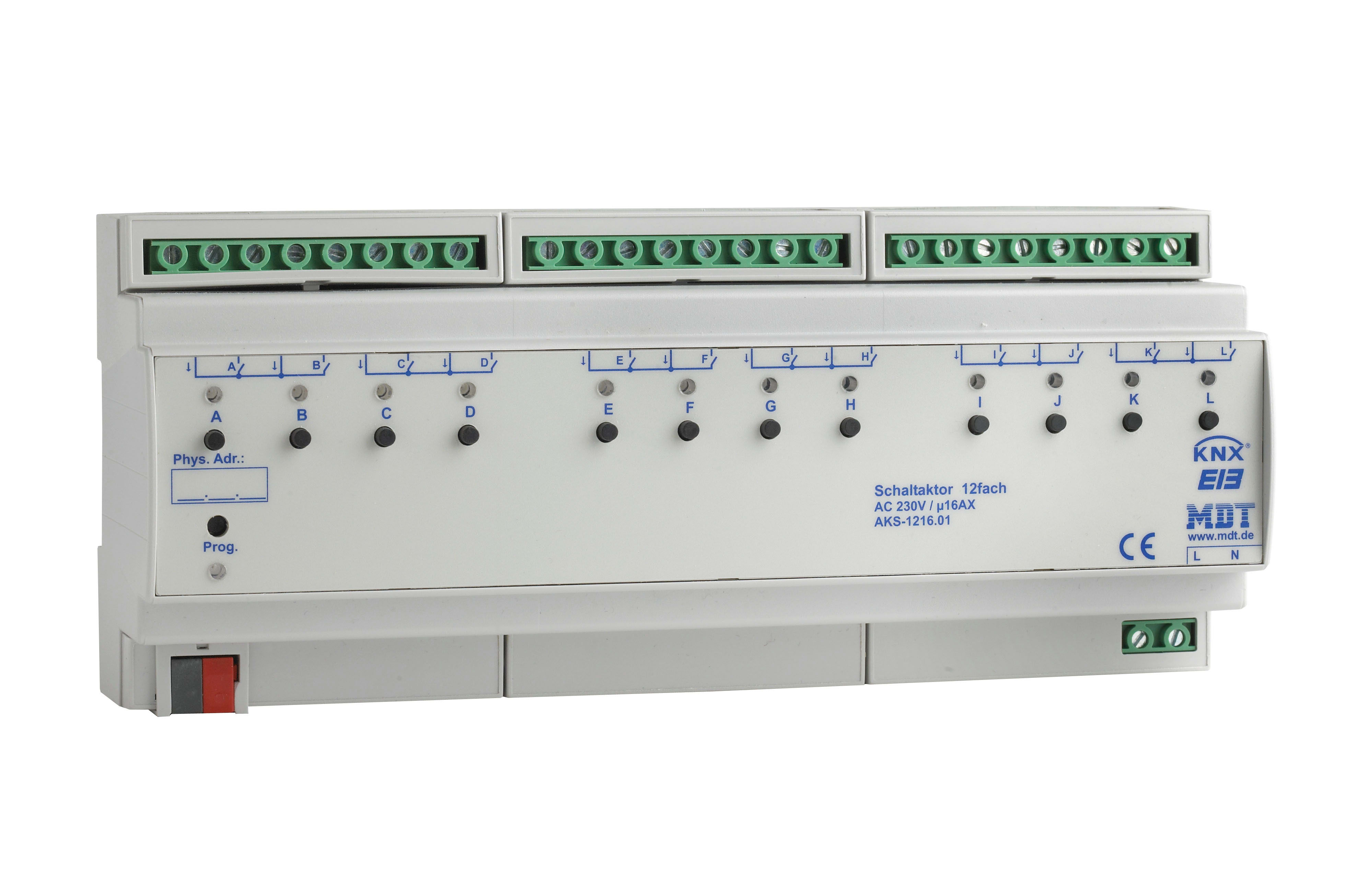 Function - KNX relémodul 12K 16A standard for kobling av tilkoblede laster.