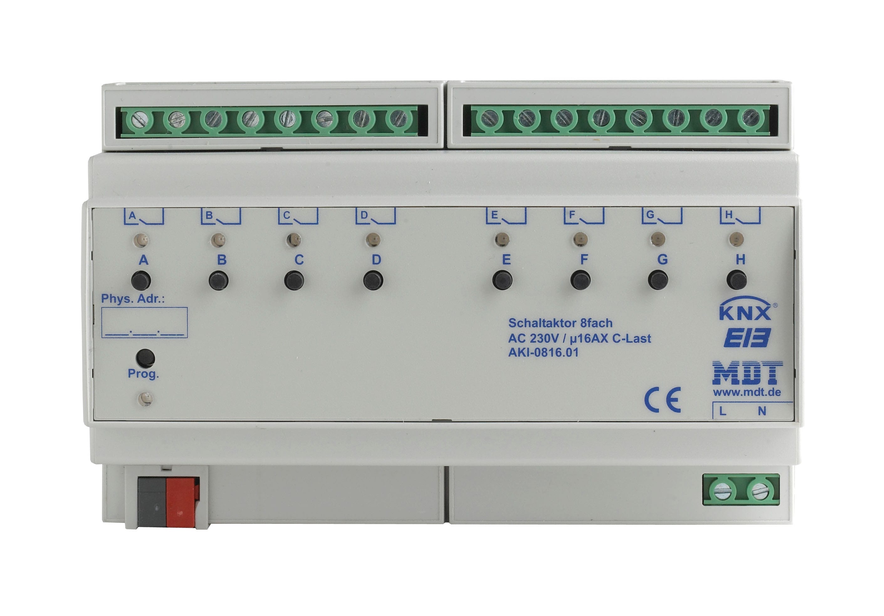 Function - KNX relémodul 8K 16A industri for kobling av tilkoblede laster.