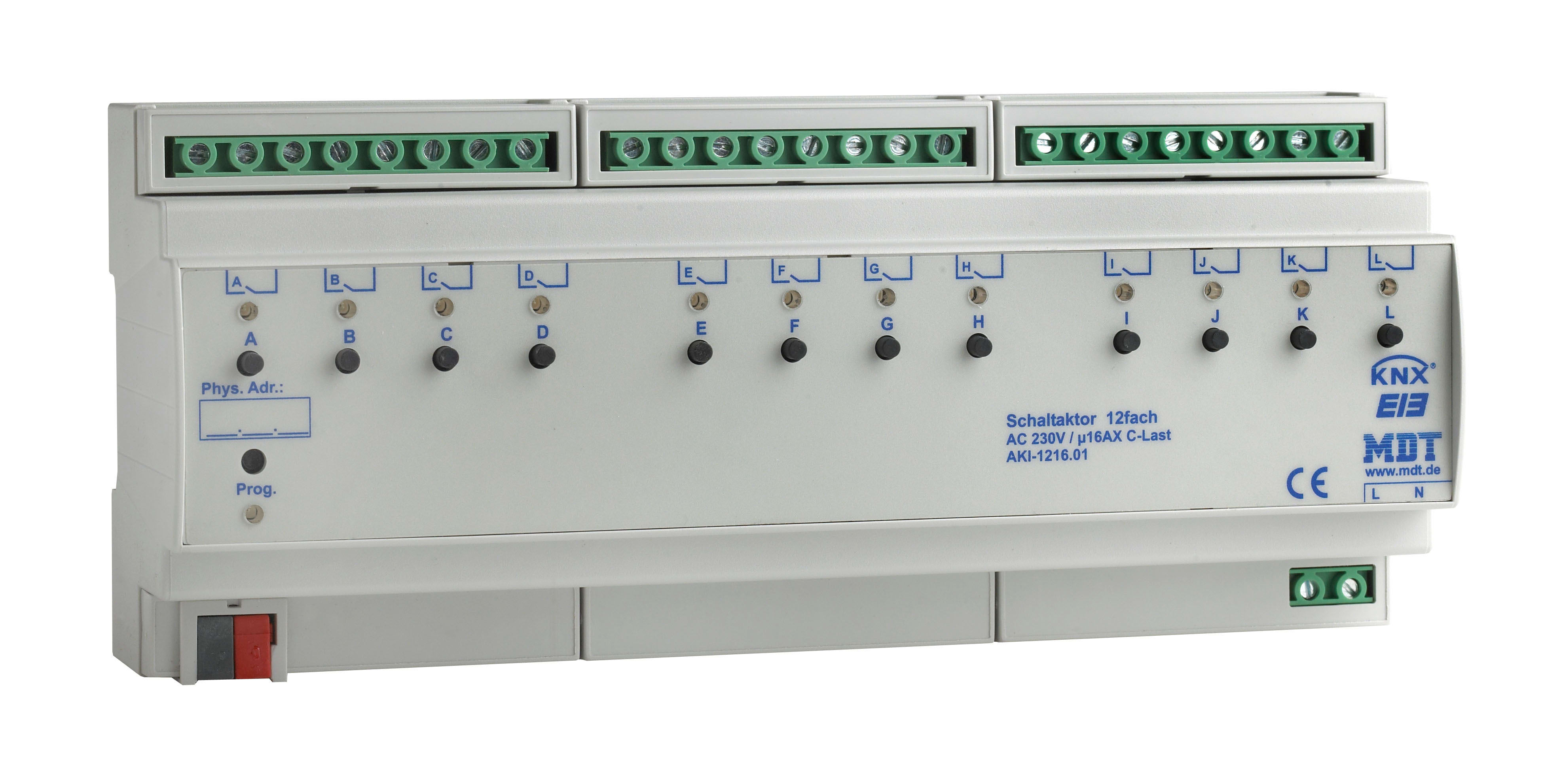 Function - KNX relémodul 12K 16A industri for kobling av tilkoblede laster.