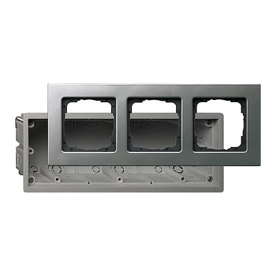 GIRA - Ramme E22 stål sett med innebyggingsboks 3 hull