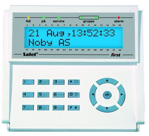 Satel - LCD tastatur First med lokk Uten kortleser, blått display