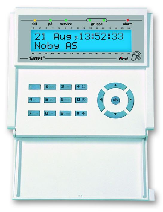 Satel - LCD tastatur First med lokk Med kortleser, blått display