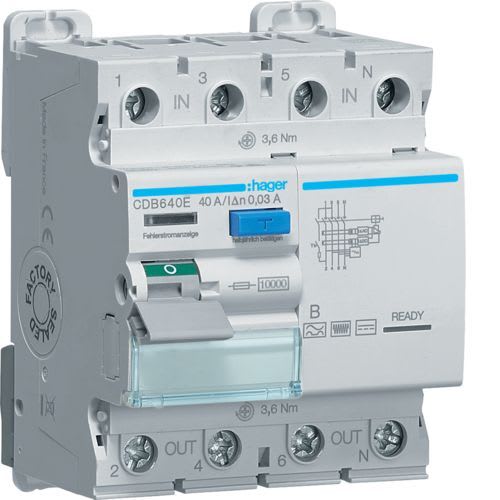 Hager - Jordfeilbryter 10kA 4x40A 30m