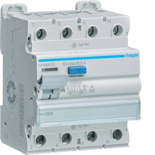 Hager - Jordfeilbryter 10kA 4x63A 300mA A