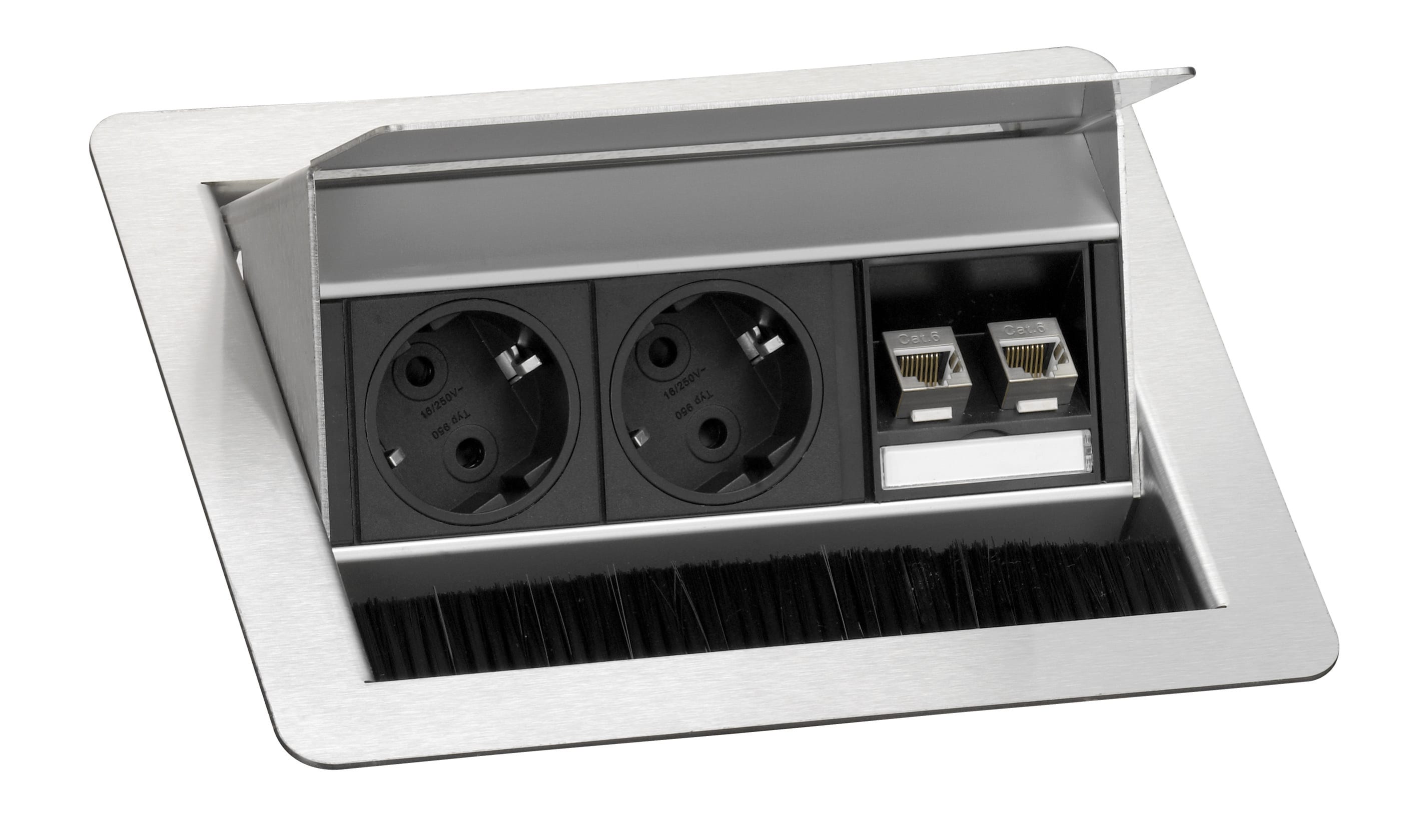 Evoline - Nedfelt bordboks  2 X STIKK 2XRJ45 CAT6 m/vippelokk