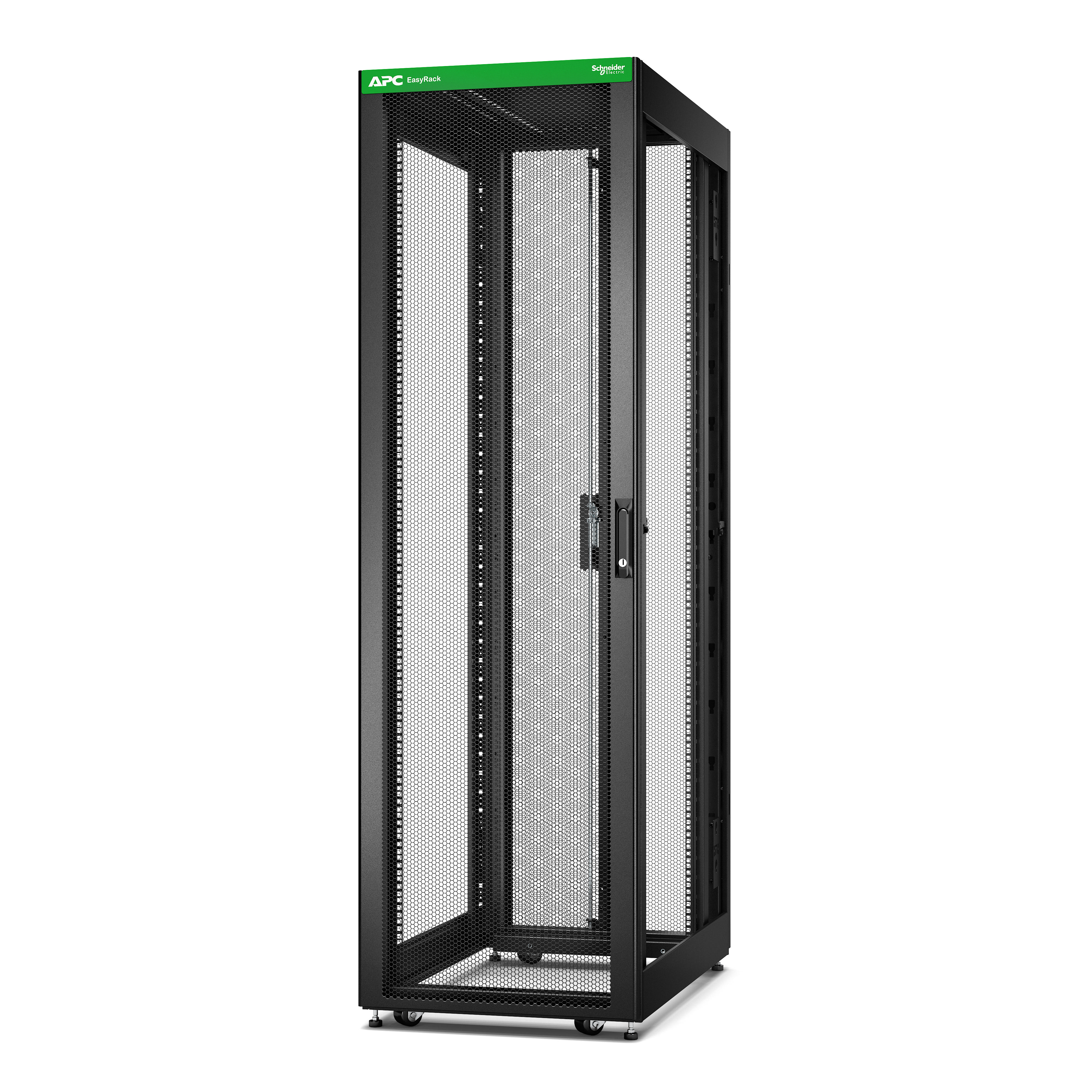 Schneider Electric - EasyRack600/42U/1000 med hjul,føtter, lås, 4 braketter, uten sidepanel og bunn. Sort