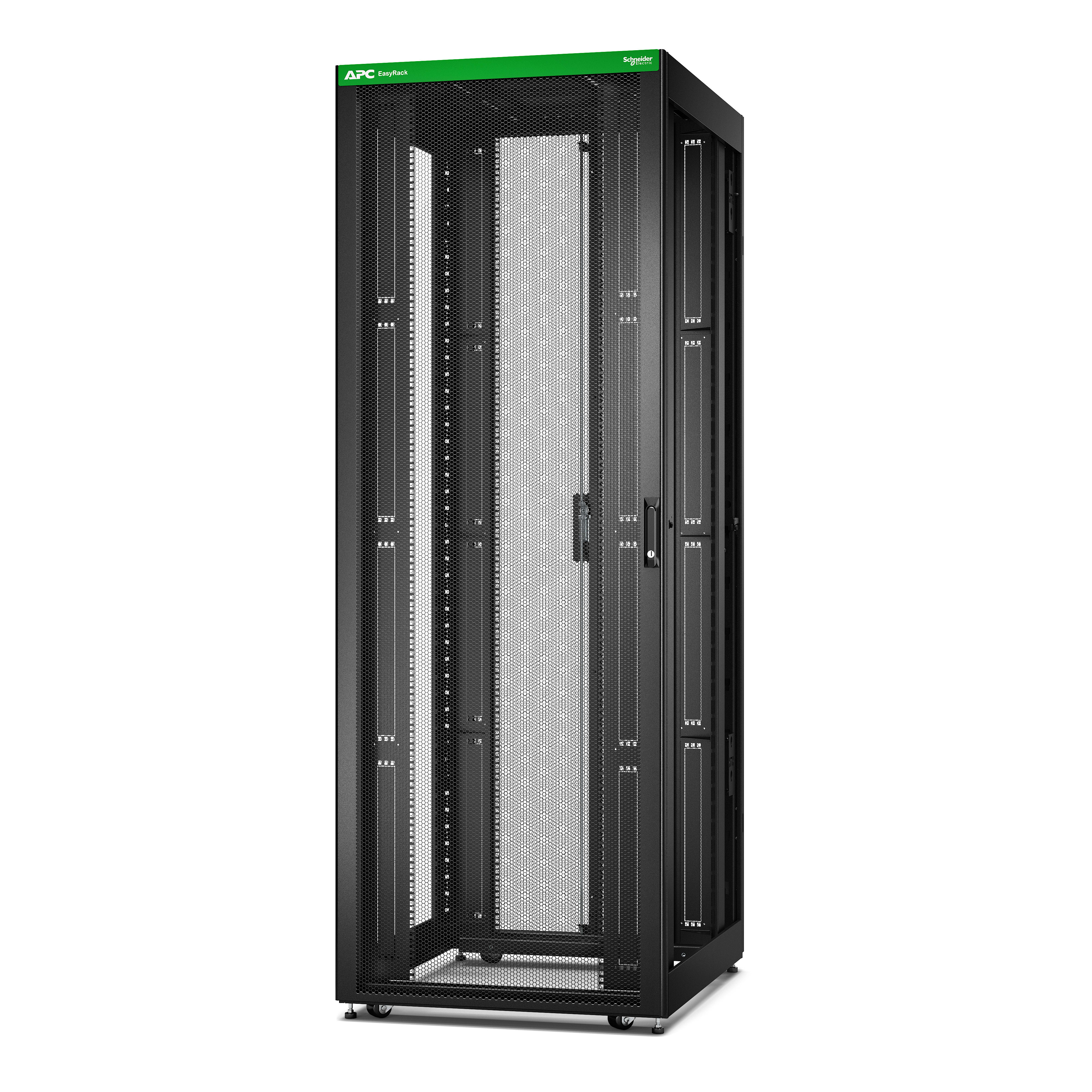 Schneider Electric - EasyRack800/48U/1000 med hjul,føtter, lås, 4 braketter, uten sidepanel og bunn. Sort
