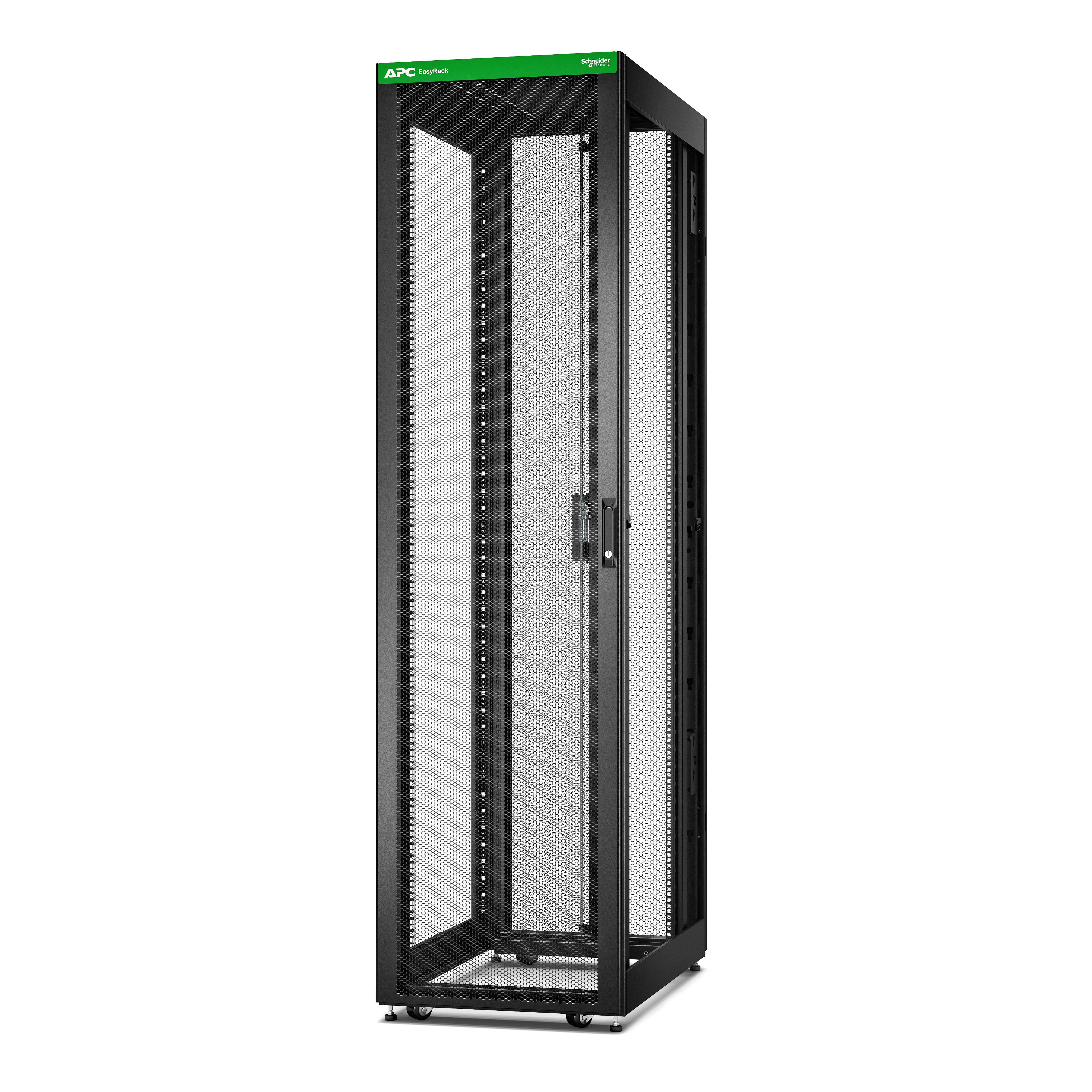 Schneider Electric - EasyRack600/48U/1000 med hjul,føtter, lås, 4 braketter, uten sidepanel og bunn. Sort