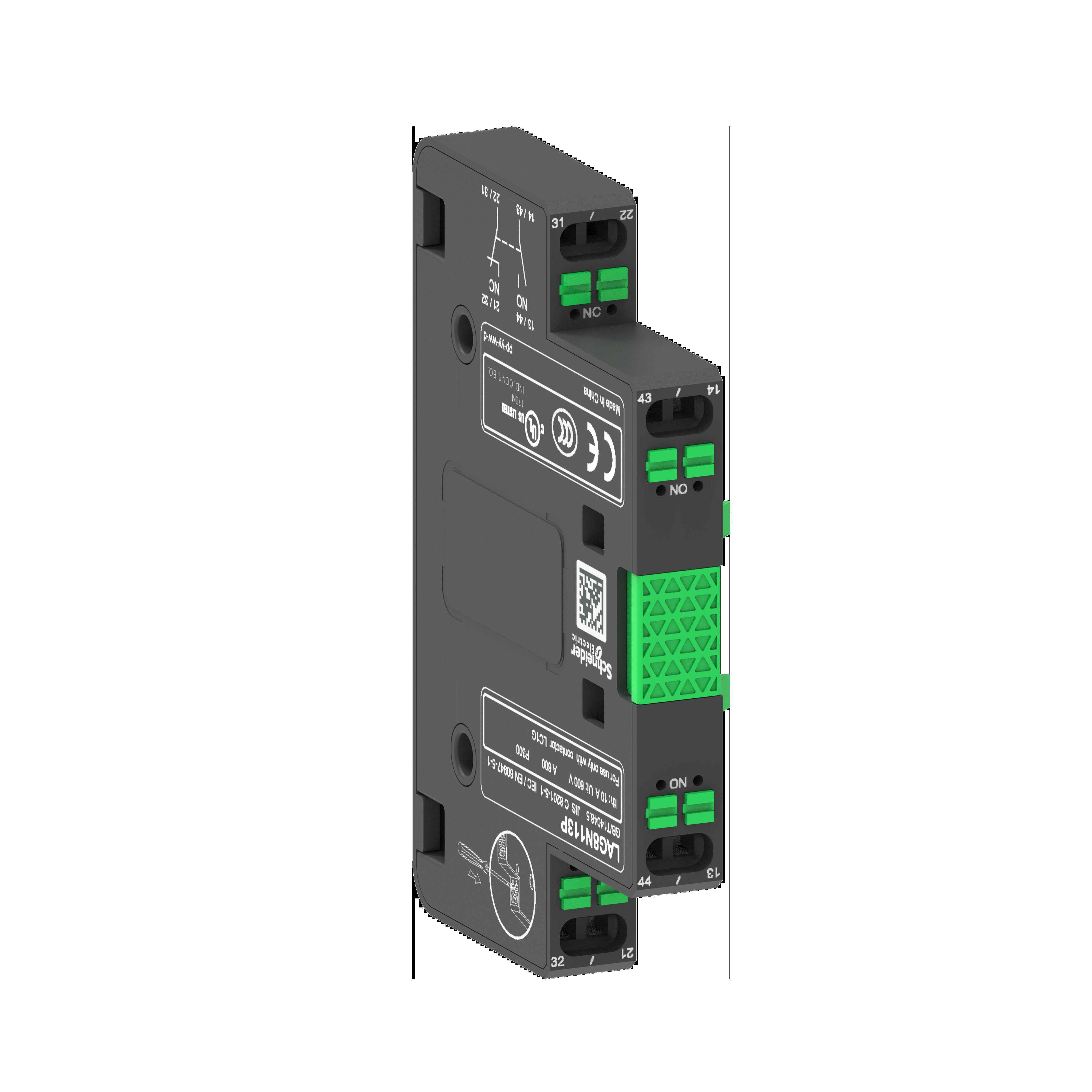 Schneider Electric - Hjelpekontaktblokk for TeSys Giga, 1NO + 1NC, sidemontering, fjærklemmer L1/R1