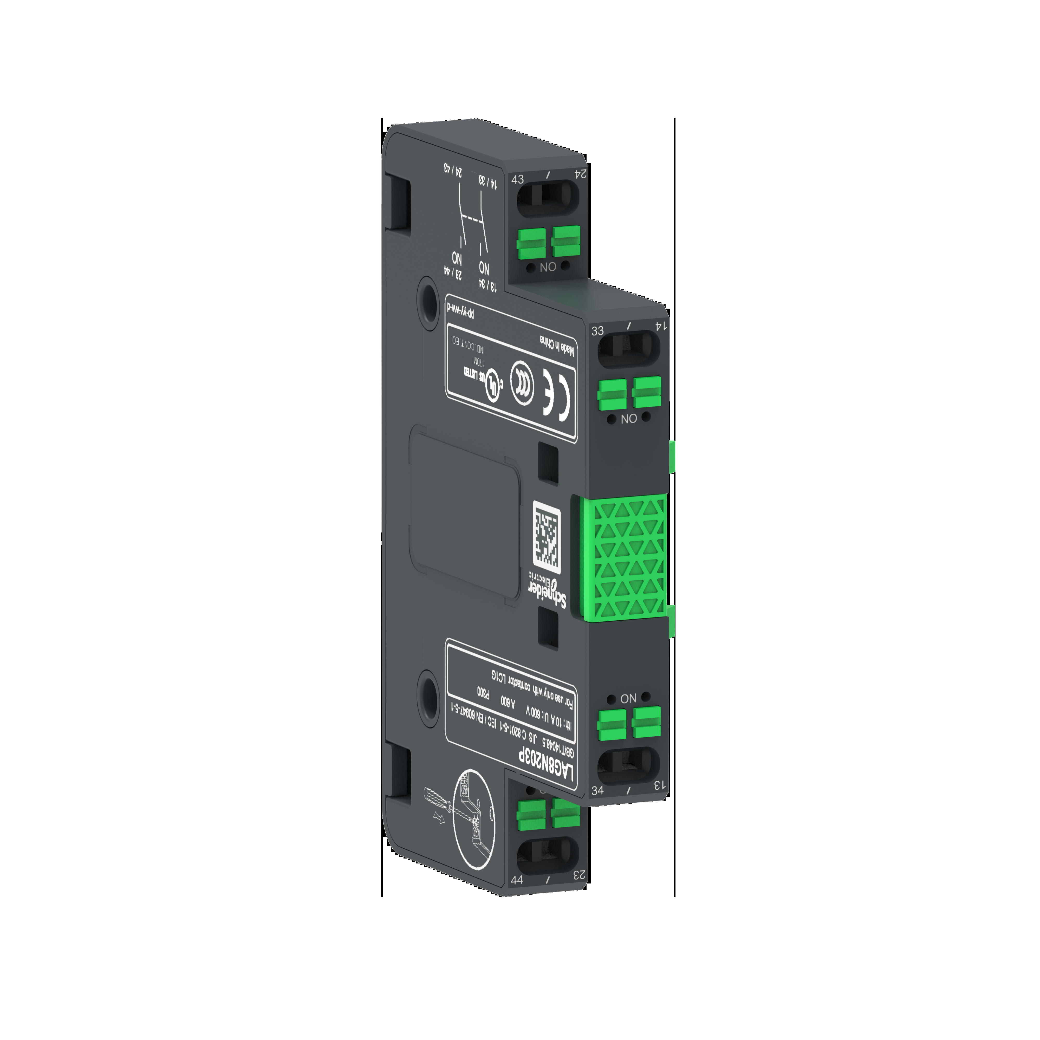 Schneider Electric - Hjelpekontaktblokk for TeSys Giga, 2NO, sidemontering, fjærklemmer L1/R1