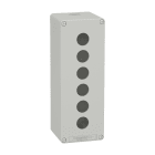 Schneider Electric - Trykknappboks tom i lysegrå metall med 6 x Ø22 mm huller og 1 x M25 kabelnippel 220 x 80 x 77 mm