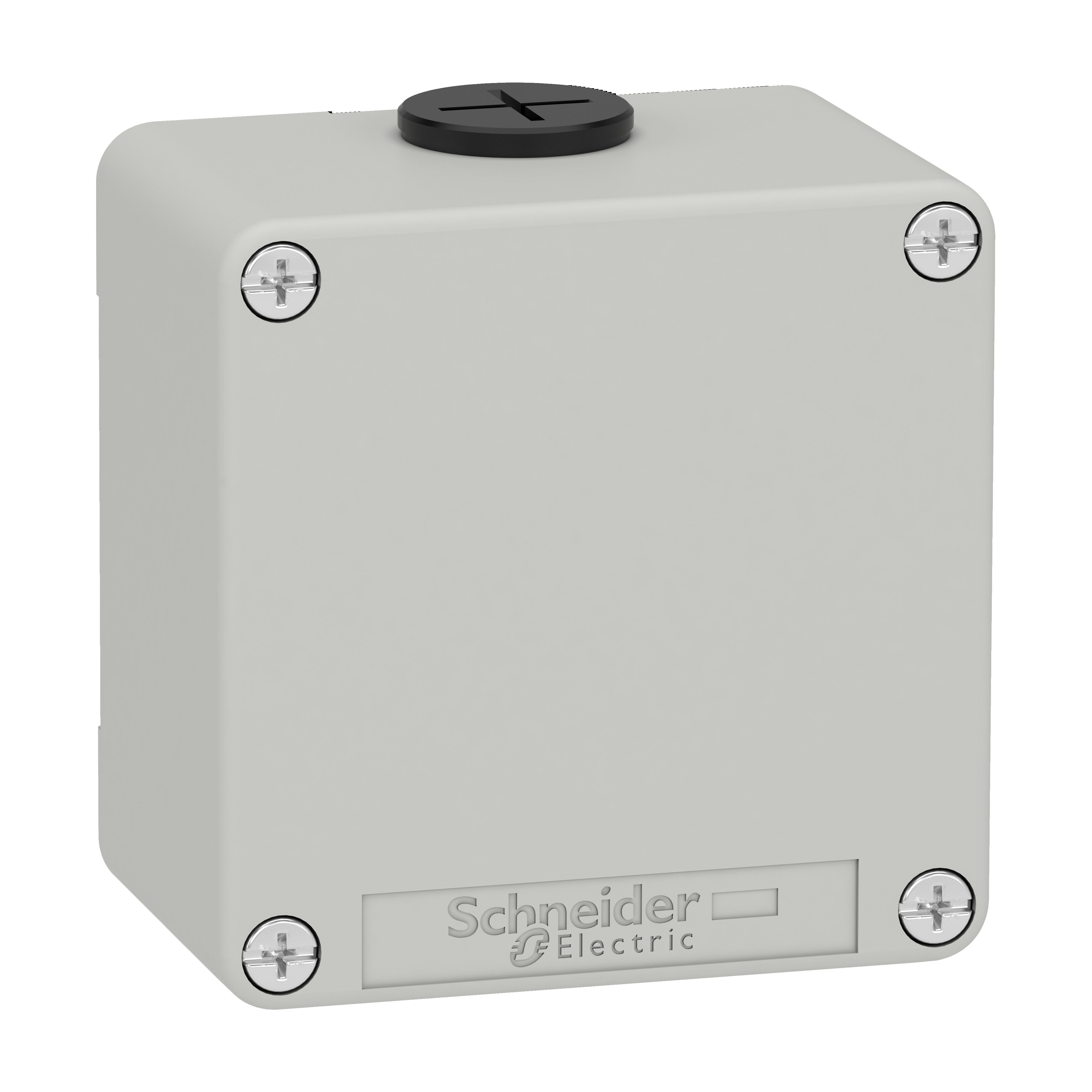 Schneider Electric - Trykknappboks tom i lysegrå metall uten hull og 2 x M20 kabelnipler 80 x 80 x 51,5 mm
