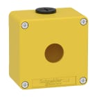 Schneider Electric - Nødstoppboks tom i gul metall med 1 x Ø22 mm hull og 2 x M20 kabelnipler 80 x 80 x 51,5 mm