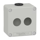 Schneider Electric - Trykknappboks tom i lysegrå metall med 2 x Ø22 mm huller og 2 x M20 kabelnipler 80 x 80 x 51,5 mm