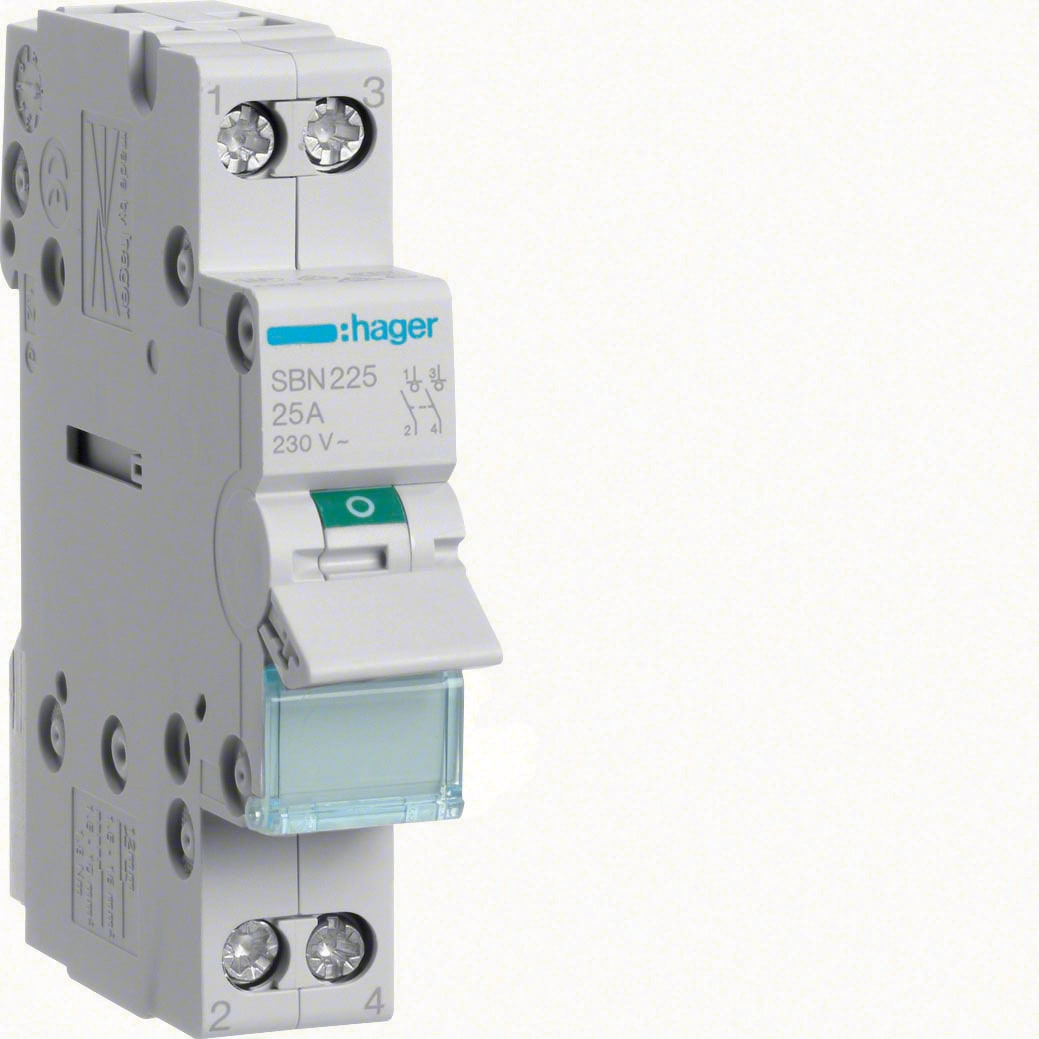 Hager - Lastbryter, modulær, 2 pol 2x25A 1 modul 400V 