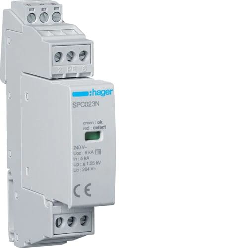 Hager - Overspenningsvern type 3, 1+N/ 2x16A 230V, m. signal, Uc 255V
