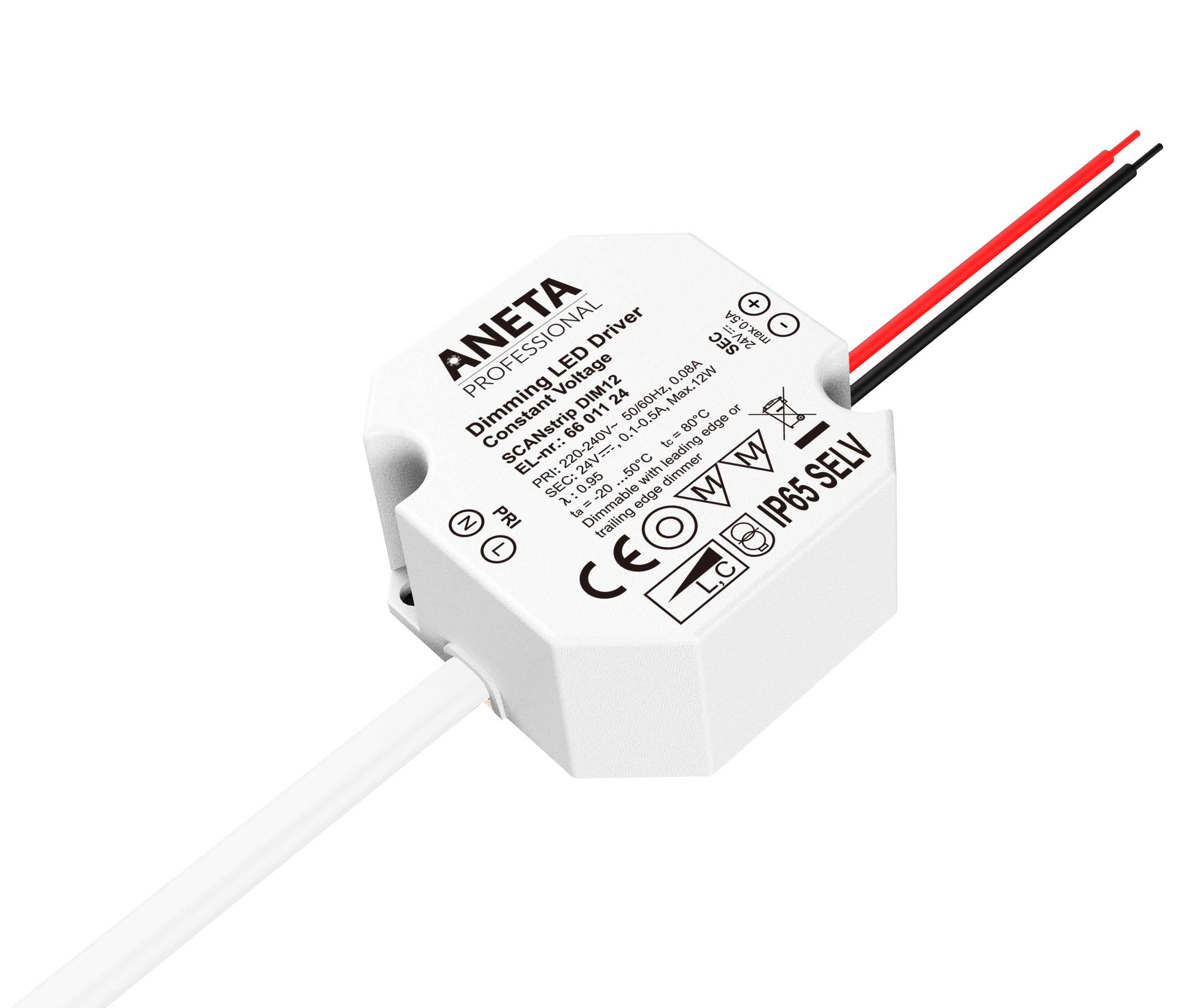 Aneta Lighting - SCANSTRIP DIM12 IP65 DRIVER 24VDC 2.5-12W HVIT