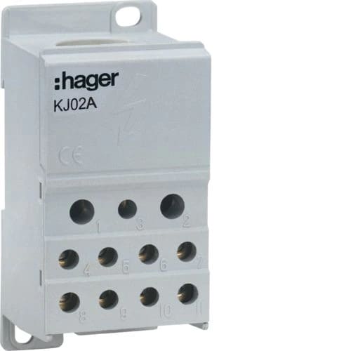Hager - Avgreningsklemme 1-pol 250A, al/ cu, tilførsel 1x35-95², avganger 11x2,5-25²