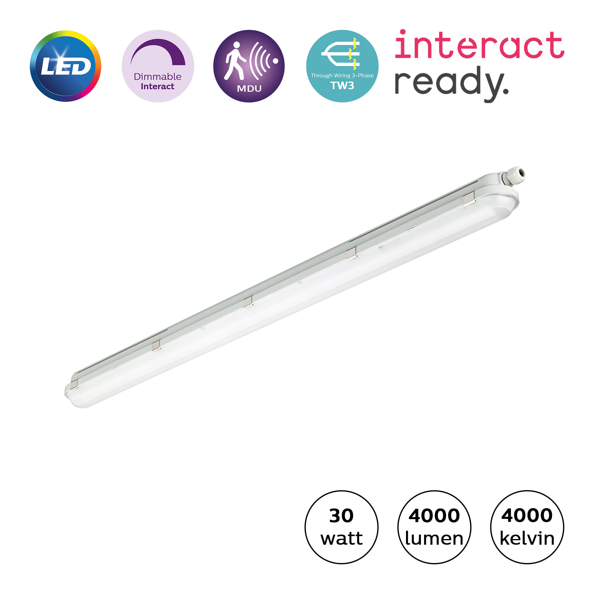 Philips - CoreLine Waterproof LED Industriarmatur IP65 – Interact – 30W – 4000lm Ra>80 4000K – TW3 – 1200mm