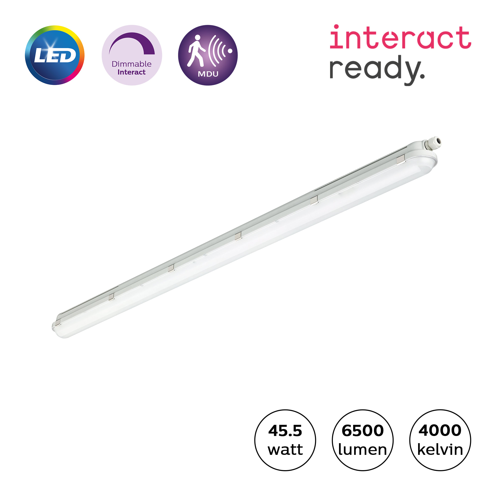 Philips - CoreLine Waterproof LED Industriarmatur IP65 – Interact – 45.5W – 6500lm Ra>80 4000K – 1500mm