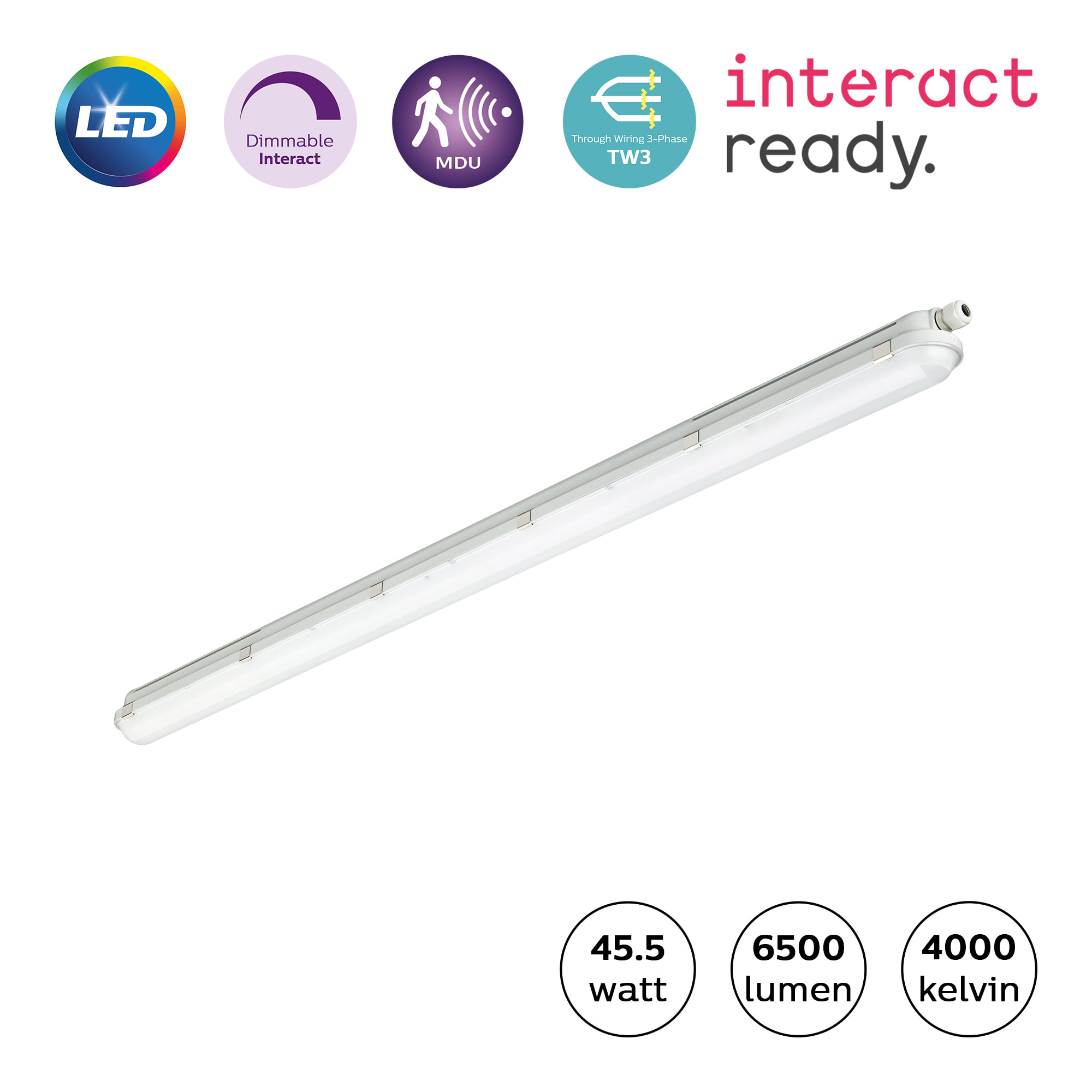 Philips - CoreLine Waterproof LED Industriarmatur IP65 – Interact – 45.5W – 4000lm Ra80 4000K – TW3 – 1500mm