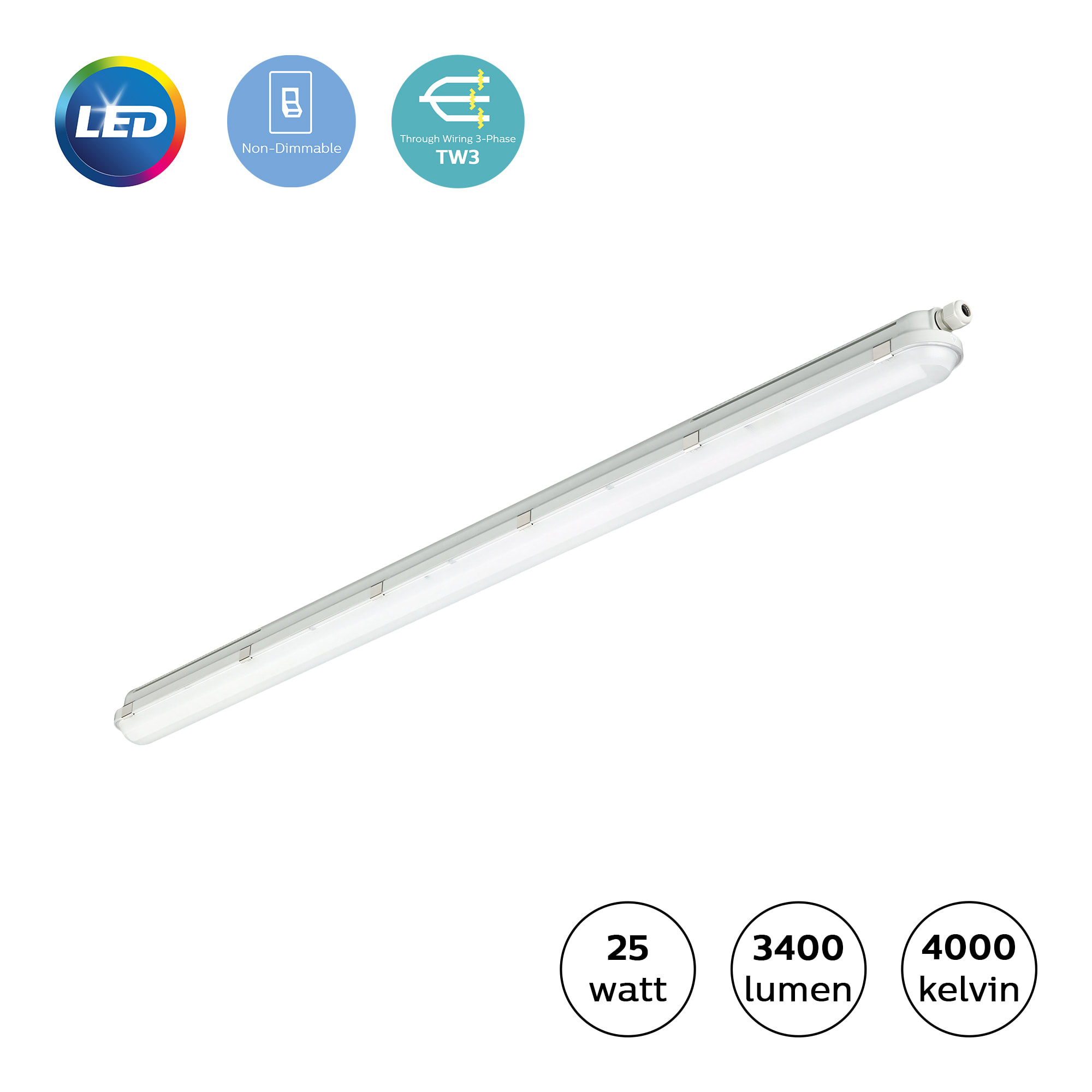 Philips - CoreLine Waterproof LED Industriarmatur IP65 – 25W – 3400lm Ra>80 4000K – TW3 – 1500mm