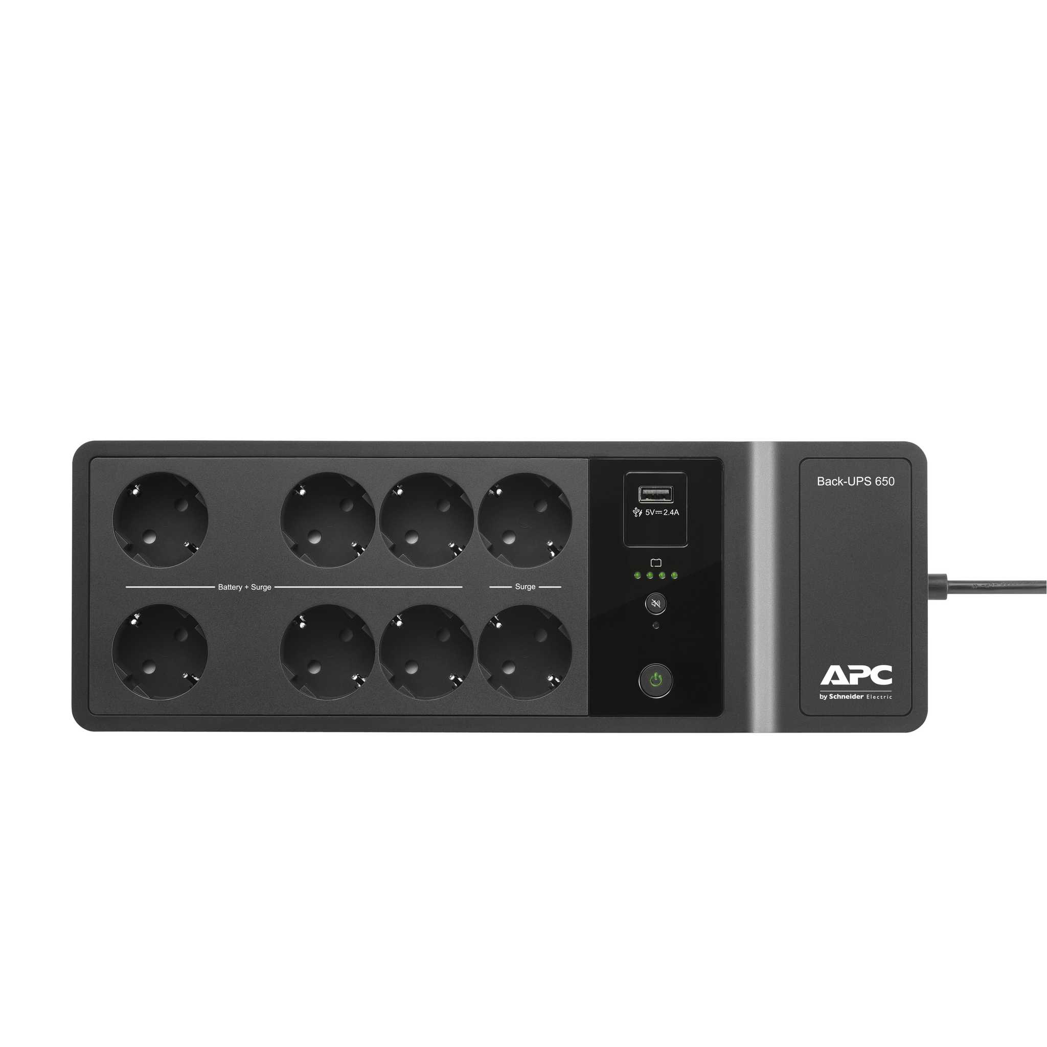Schneider Electric - APC Back-UPS 650VA, 230V, 1 USB charging port, 8 Schuko CEE7/7 outlets (2 surge)