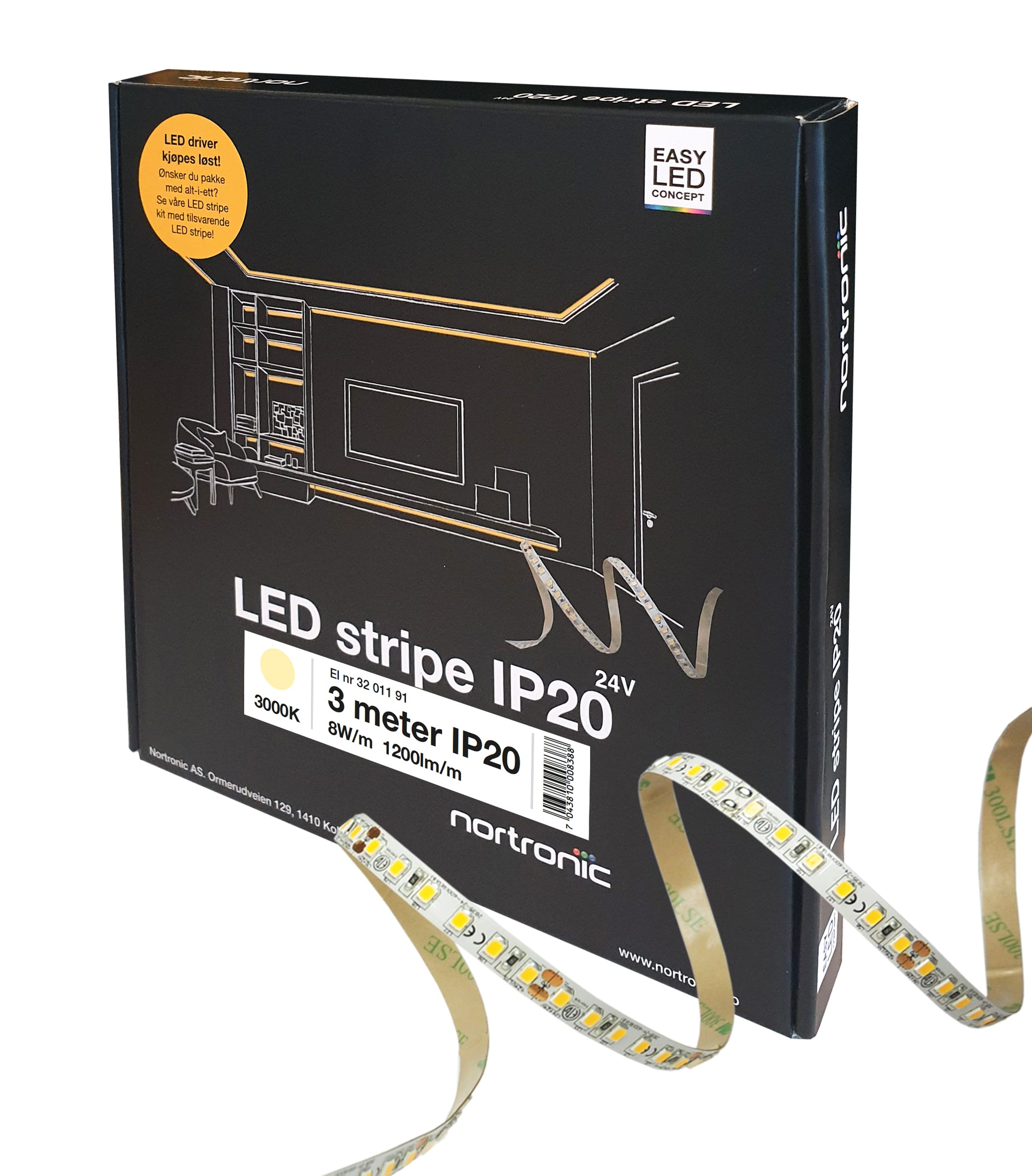 Nortronic - LEDstrip830 24V 8W 1200lm 3m