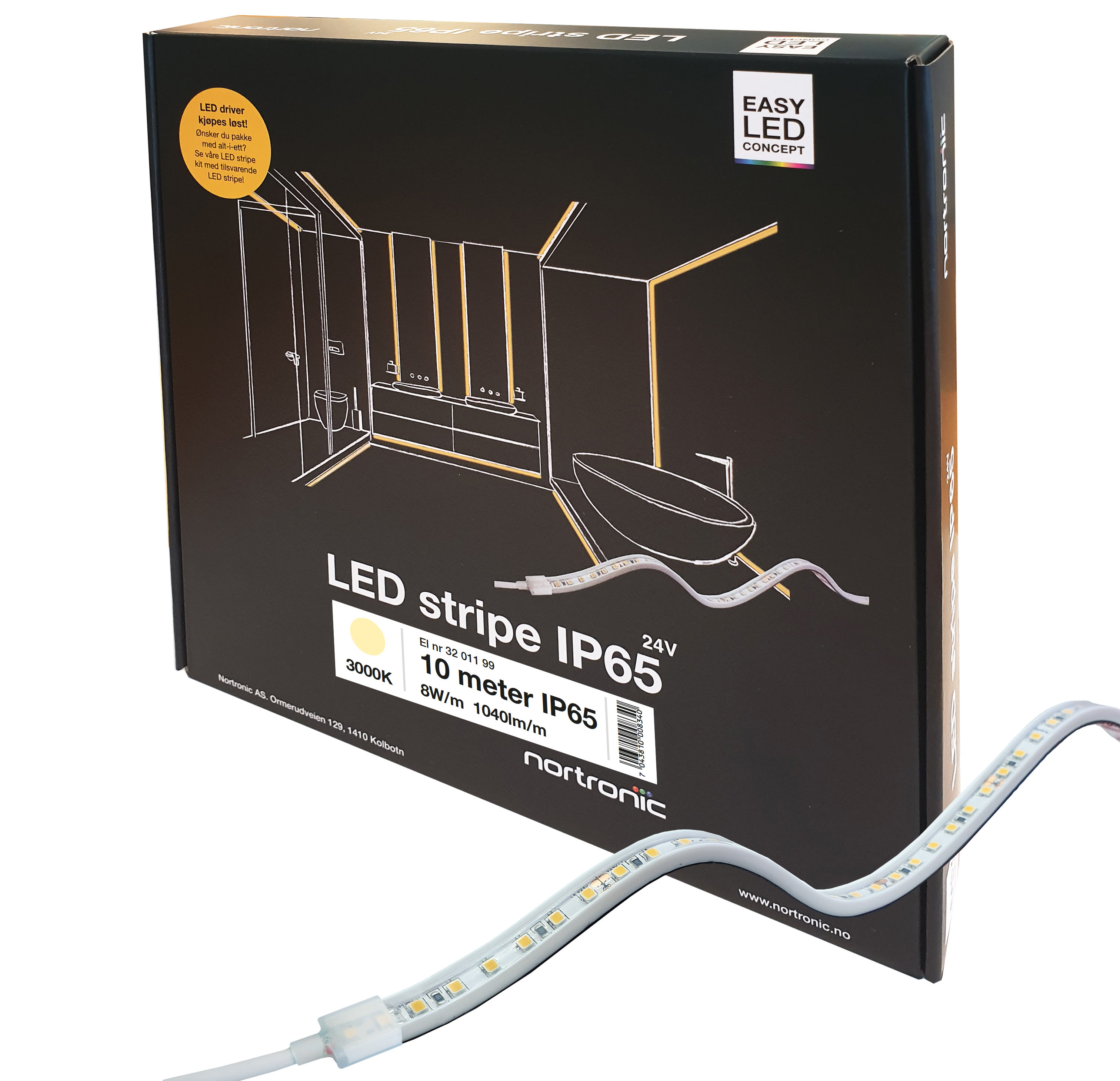 Nortronic - LEDstrip830 24V 8W 10m IP65