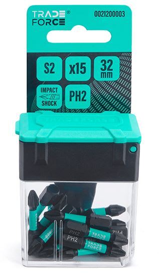 TradeForce - Bitssett 15 pk. PH2 bits med 32mm lengde i Tic-Tac eske
