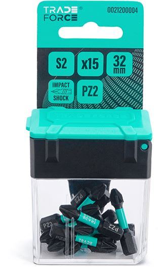 TradeForce - Bitssett 15 pk. PZ2 bits med 32mm lengde i Tic-Tac eske