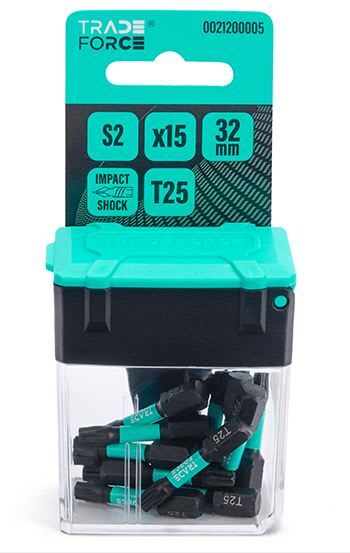 TradeForce - Bitssett 15 pk. TORX TX25 bits med 32mm lengde i Tic-Tac eske