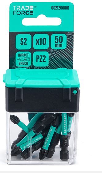 TradeForce - Bitssett 10 pk. PZ2 bits med 50mm lengde i Tic-Tac eske
